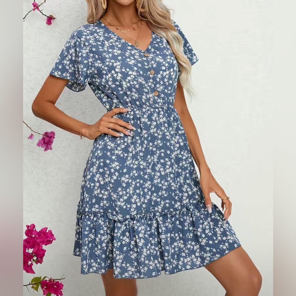 Floral Blue Midi Dress